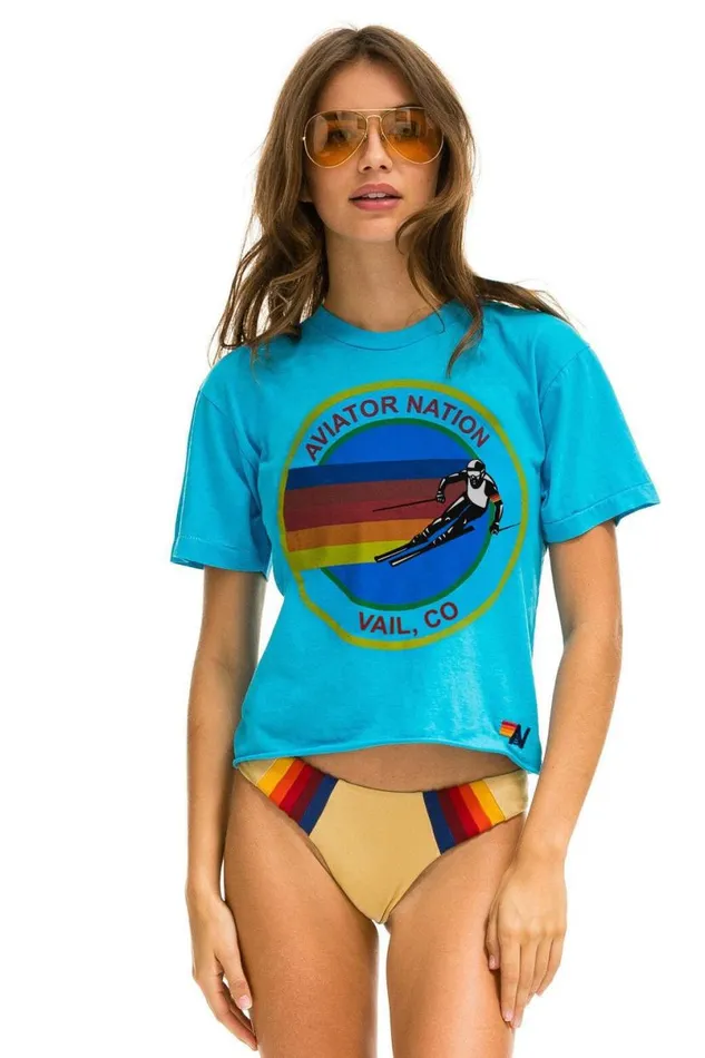 Signature Vail Boyfriend Tee 8211 Neon Blue Women Aviator Nation Tees
