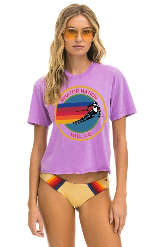 Signature Vail Boyfriend Tee 8211 Neon Purple Women Aviator Nation Tees