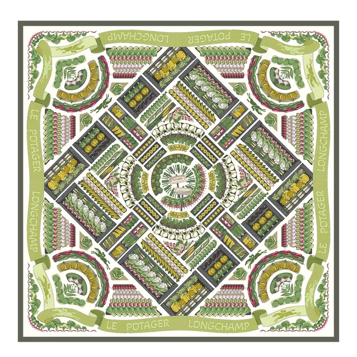 Silk Scarves Women Longchamp Vegetable Garden Silk scarf 90 Khaki Longchamp