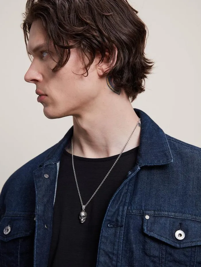 SILVER DISTRESSED SKULL NECKLACE Silver Men John Varvatos Jewelry