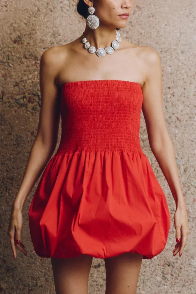Simon Miller Dresses Women Belle Smocked Dress In Lucky Red Cotton Simon Miller Dresses Women Belle Smocked Dress In Lucky Red Cotton