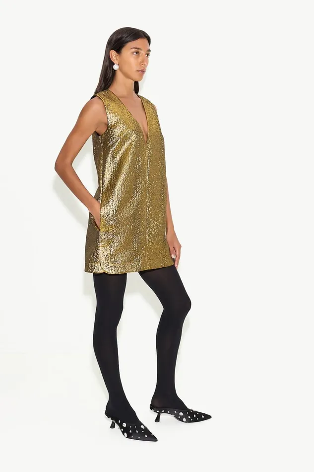Simon Miller Dresses Women Fountain Metallic Mini Dress In Star Gold Simon Miller Dresses Women Fountain Metallic Mini Dress In Star Gold