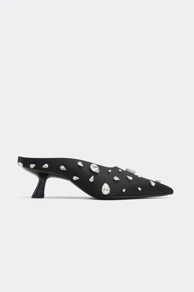 Simon Miller Heels Women Teardrop Crystal Pointed Gala Mule In BlackClear