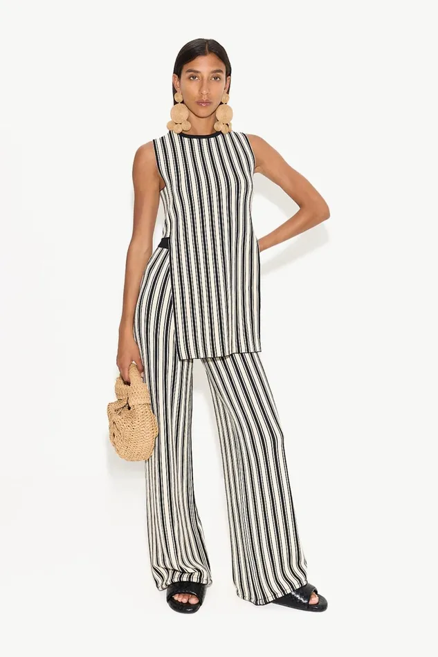 Simon Miller Knitwear Women Knits By Canoga Top In BlackRice Flour Stripe Simon Miller Knitwear Women Knits By Canoga Top In BlackRice Flour Stripe