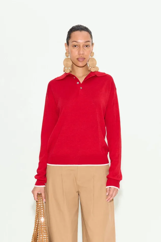 Simon Miller Knitwear Women Marcel Polo Sweater In Lucky Red Merino Wool