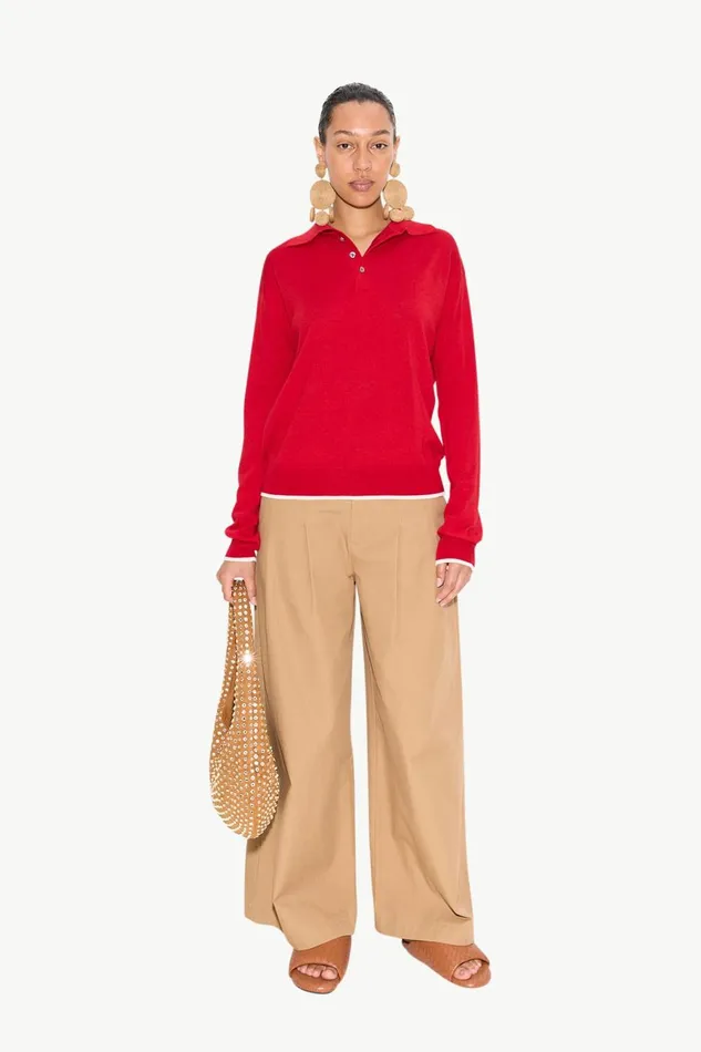 Simon Miller Knitwear Women Marcel Polo Sweater In Lucky Red Merino Wool Simon Miller Knitwear Women Marcel Polo Sweater In Lucky Red Merino Wool