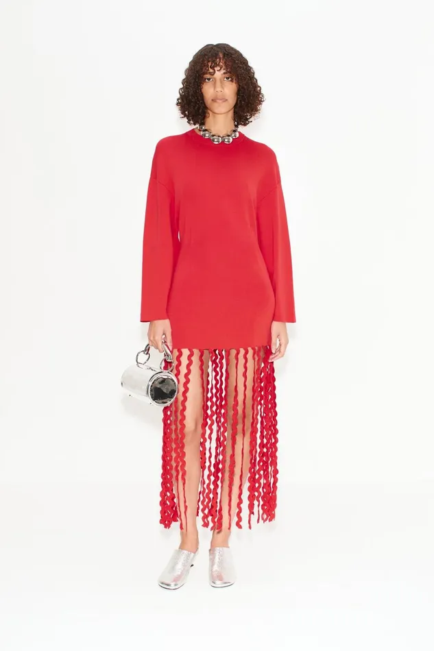 Simon Miller Knitwear Women Wallis Knit Fringe Dress In Cherry Red