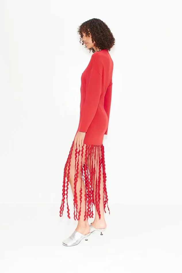 Simon Miller Knitwear Women Wallis Knit Fringe Dress In Cherry Red Simon Miller Knitwear Women Wallis Knit Fringe Dress In Cherry Red