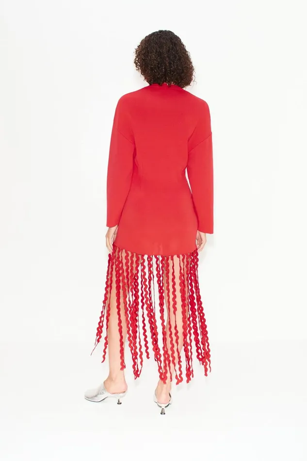 Simon Miller Knitwear Women Wallis Knit Fringe Dress In Cherry Red Simon Miller Knitwear Women Wallis Knit Fringe Dress In Cherry Red
