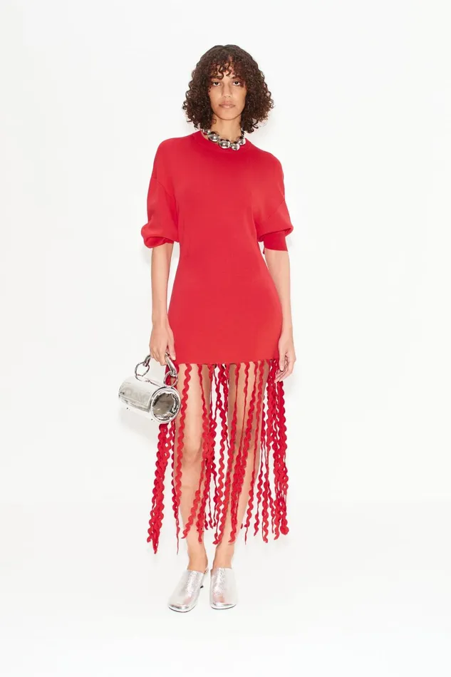 Simon Miller Knitwear Women Wallis Knit Fringe Dress In Cherry Red Simon Miller Knitwear Women Wallis Knit Fringe Dress In Cherry Red