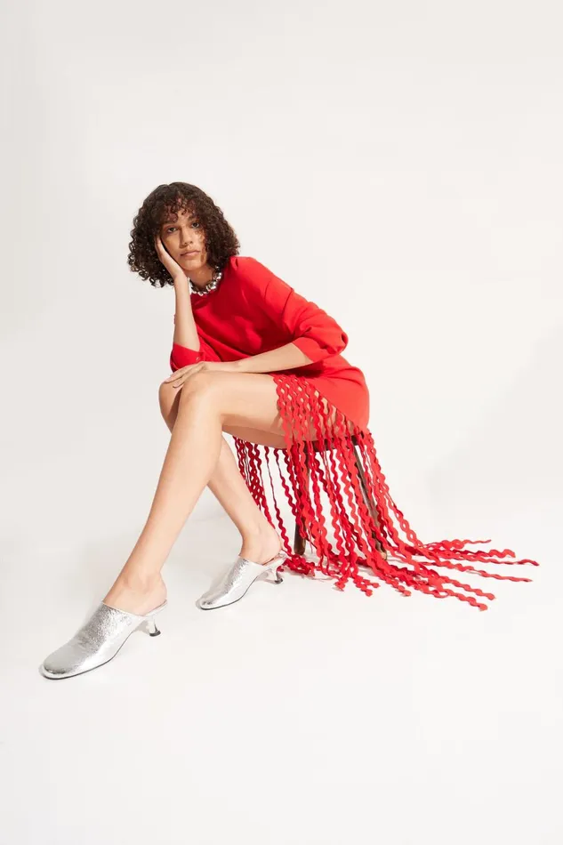 Simon Miller Knitwear Women Wallis Knit Fringe Dress In Cherry Red Simon Miller Knitwear Women Wallis Knit Fringe Dress In Cherry Red