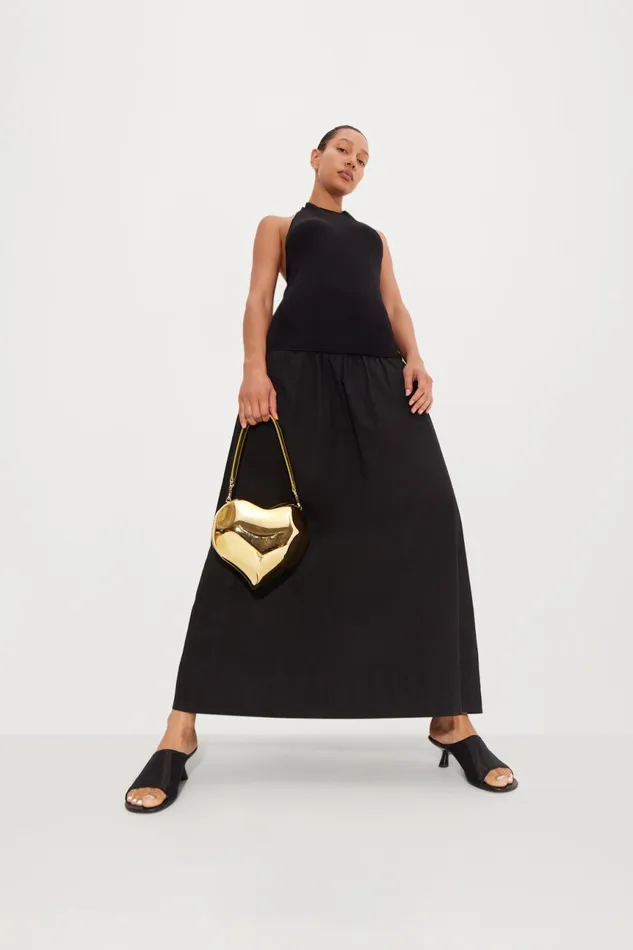Simon Miller Poplin Women Junjo Combo Dress In Black Simon Miller Poplin Women Junjo Combo Dress In Black
