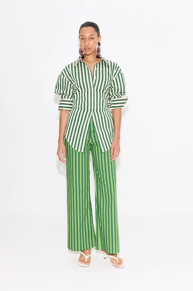 Simon Miller Sets Women Pia Striped Poplin Pant In Gummy GreenMoss Cotton