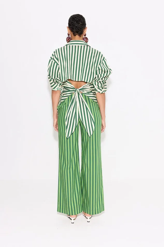 Simon Miller Sets Women Pia Striped Poplin Pant In Gummy GreenMoss Cotton Simon Miller Sets Women Pia Striped Poplin Pant In Gummy GreenMoss Cotton