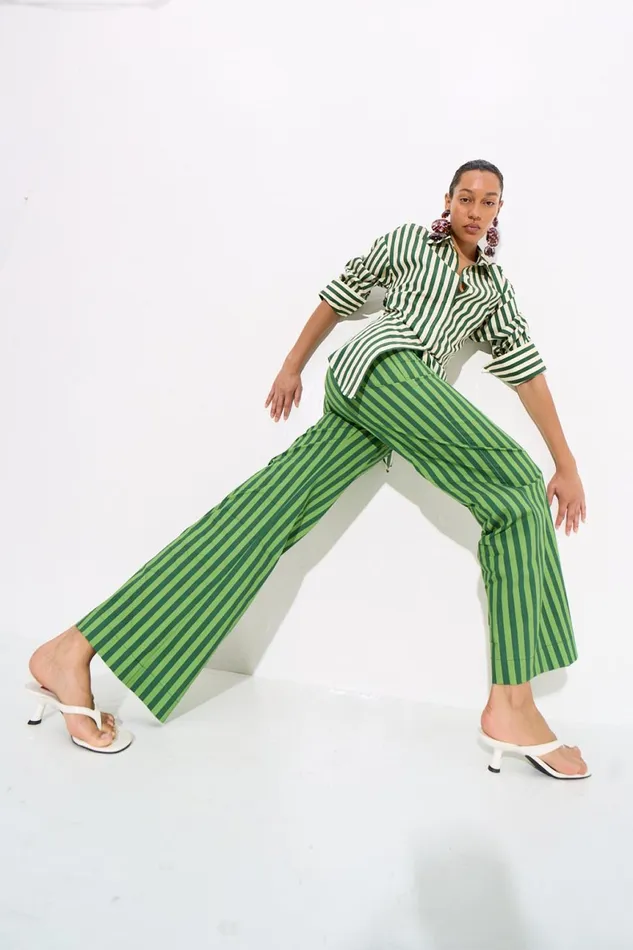 Simon Miller Sets Women Pia Striped Poplin Pant In Gummy GreenMoss Cotton Simon Miller Sets Women Pia Striped Poplin Pant In Gummy GreenMoss Cotton