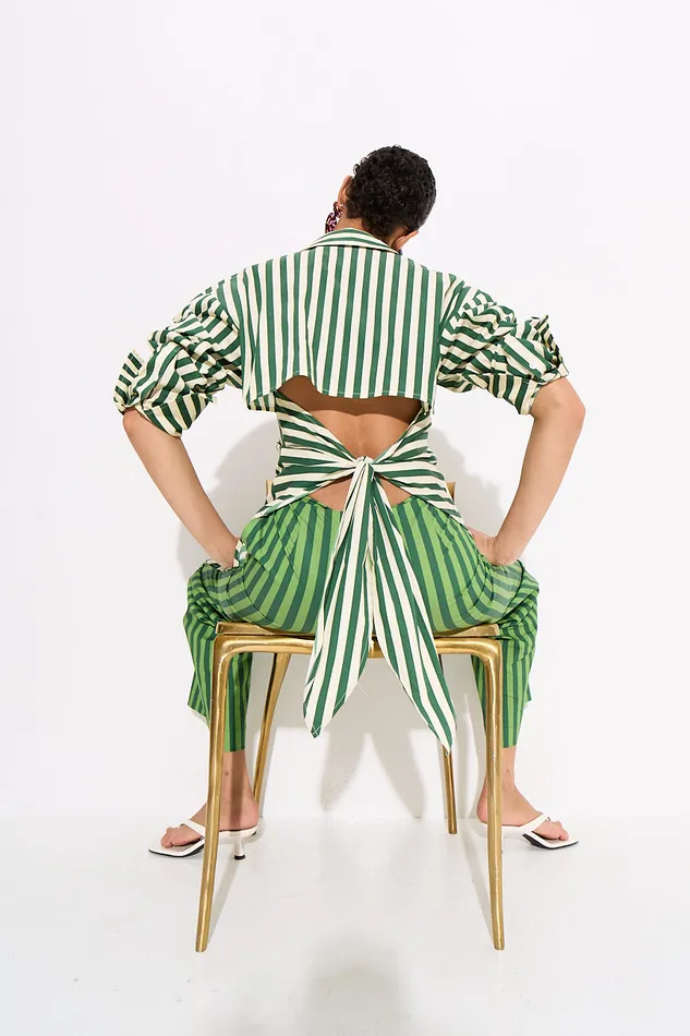 Simon Miller Sets Women Pia Striped Poplin Pant In Gummy GreenMoss Cotton Simon Miller Sets Women Pia Striped Poplin Pant In Gummy GreenMoss Cotton