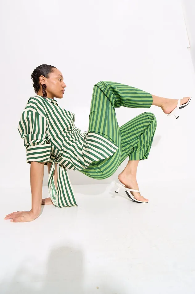 Simon Miller Sets Women Pia Striped Poplin Pant In Gummy GreenMoss Cotton Simon Miller Sets Women Pia Striped Poplin Pant In Gummy GreenMoss Cotton