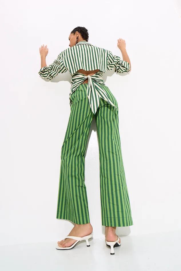 Simon Miller Sets Women Pia Striped Poplin Pant In Gummy GreenMoss Cotton Simon Miller Sets Women Pia Striped Poplin Pant In Gummy GreenMoss Cotton