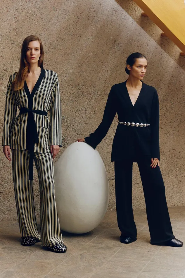 Simon Miller Tops Women Max Belted Knit Cardigan In BlackRice Flour Stripe Simon Miller Tops Women Max Belted Knit Cardigan In BlackRice Flour Stripe