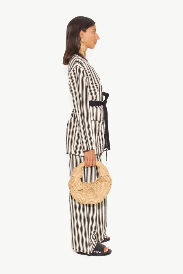 Simon Miller Tops Women Max Belted Knit Cardigan In BlackRice Flour Stripe Simon Miller Tops Women Max Belted Knit Cardigan In BlackRice Flour Stripe