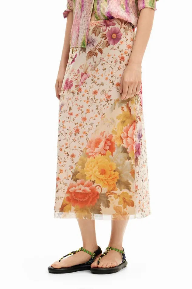 Skirts And Shorts Women Desigual Floral Patchwork Midi Skirt Materialfinishes