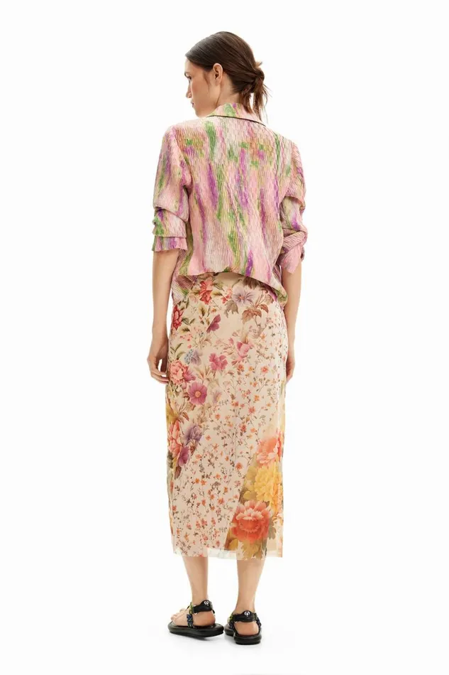 Skirts And Shorts Women Desigual Floral Patchwork Midi Skirt Materialfinishes