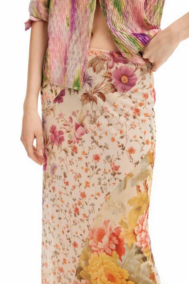 Skirts And Shorts Women Desigual Floral Patchwork Midi Skirt Materialfinishes
