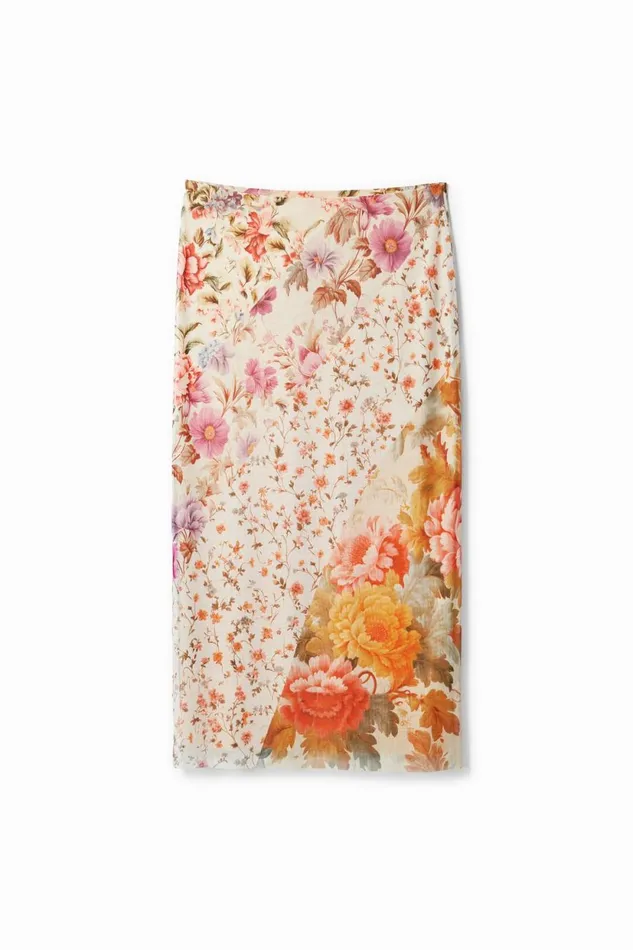Skirts And Shorts Women Desigual Floral Patchwork Midi Skirt Materialfinishes