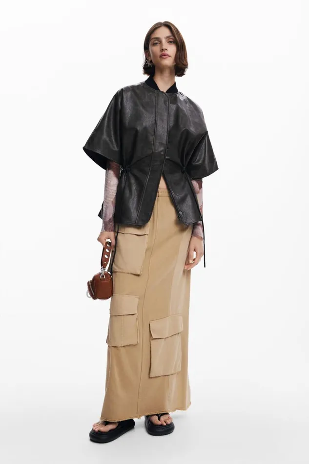 Skirts And Shorts Women Desigual Long Cargo Knit Skirt Brown