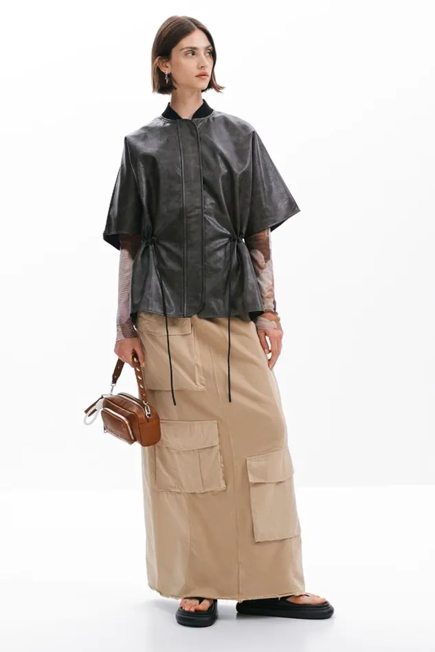 Skirts And Shorts Women Desigual Long Cargo Knit Skirt Brown
