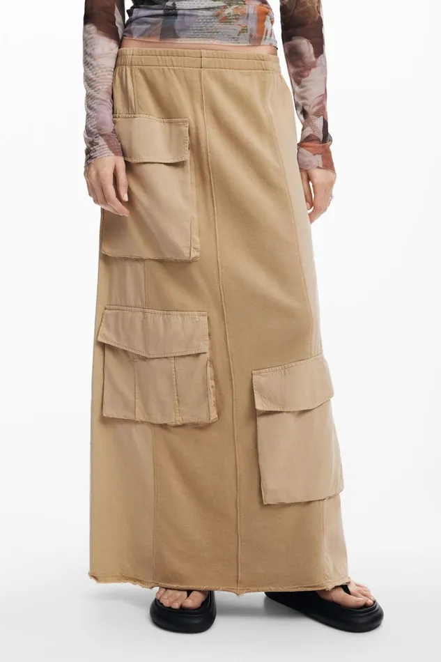 Skirts And Shorts Women Desigual Long Cargo Knit Skirt Brown