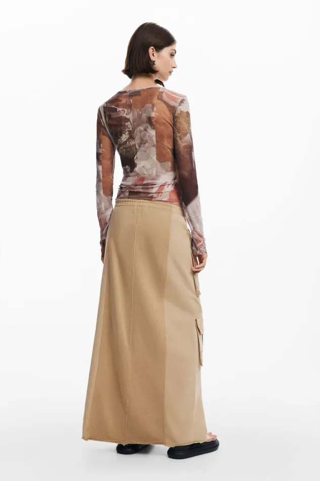 Skirts And Shorts Women Desigual Long Cargo Knit Skirt Brown