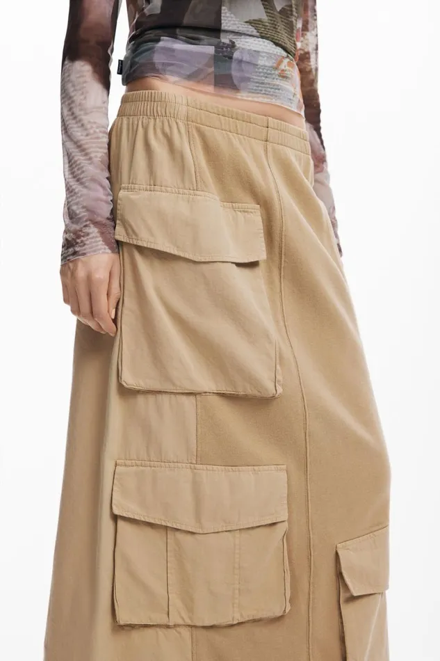 Skirts And Shorts Women Desigual Long Cargo Knit Skirt Brown