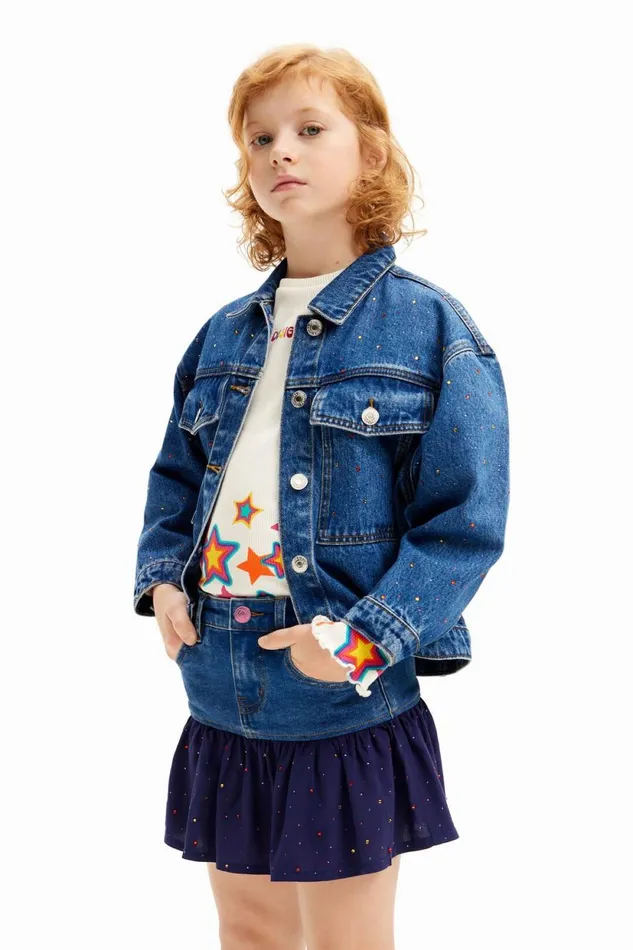 Skirts And Trousers Kids Desigual Denim Mini Skirt With Ruffle And Polka Dots Blue
