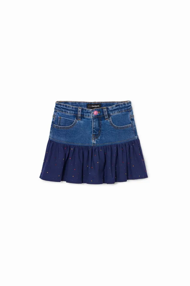 Skirts And Trousers Kids Desigual Denim Mini Skirt With Ruffle And Polka Dots Blue