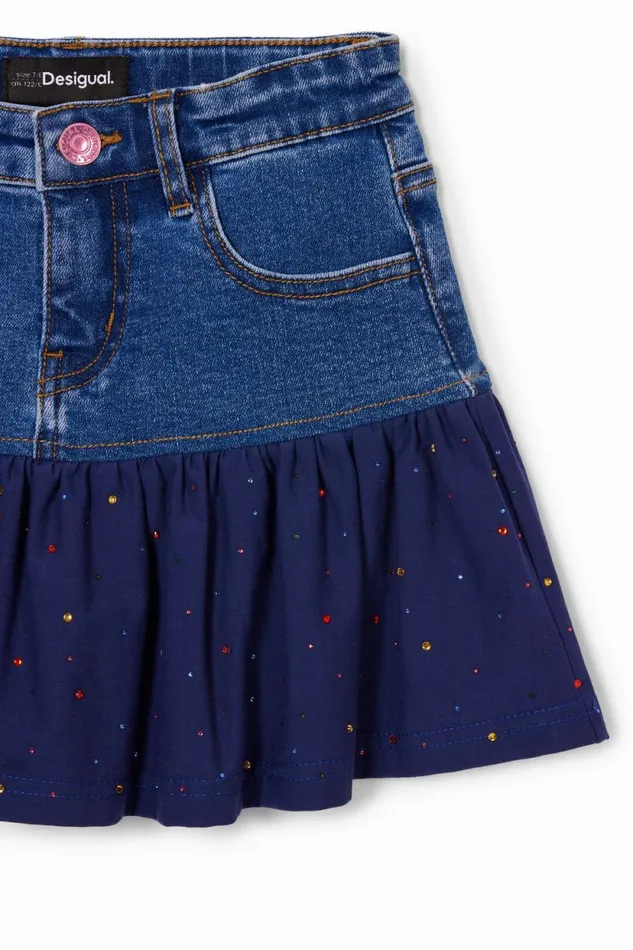 Skirts And Trousers Kids Desigual Denim Mini Skirt With Ruffle And Polka Dots Blue