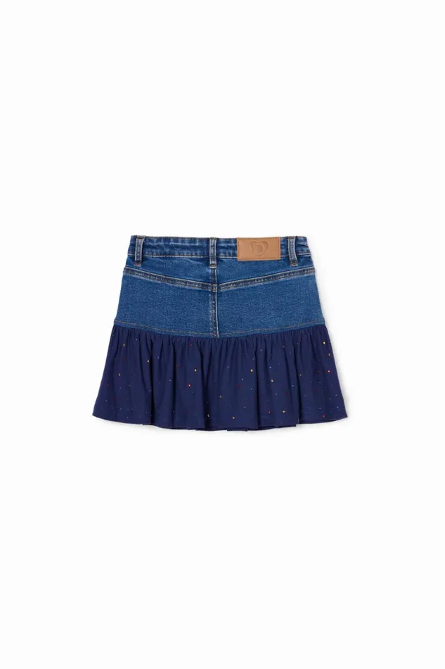Skirts And Trousers Kids Desigual Denim Mini Skirt With Ruffle And Polka Dots Blue