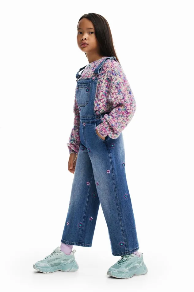 Skirts And Trousers Kids Desigual Long Floral Overalls Blue