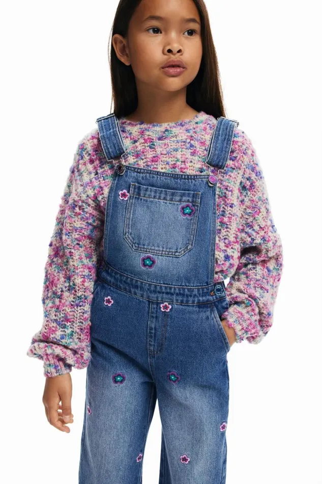 Skirts And Trousers Kids Desigual Long Floral Overalls Blue