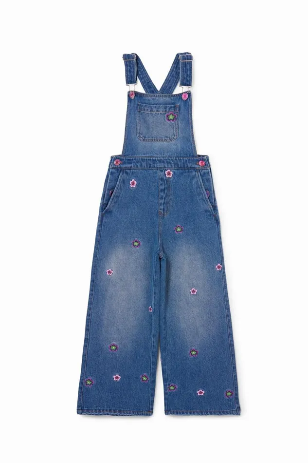 Skirts And Trousers Kids Desigual Long Floral Overalls Blue