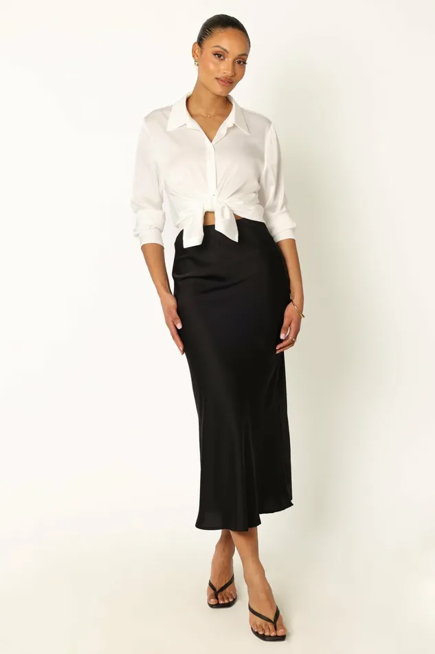 Skirts Nellie Satin Midi Skirt Black 8211 Petal and Pup Women