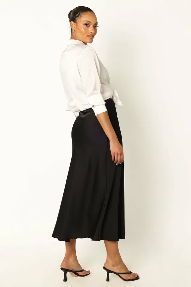 Skirts Nellie Satin Midi Skirt Black 8211 Petal and Pup Women