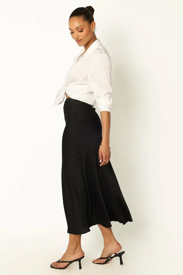 Skirts Nellie Satin Midi Skirt Black 8211 Petal and Pup Women