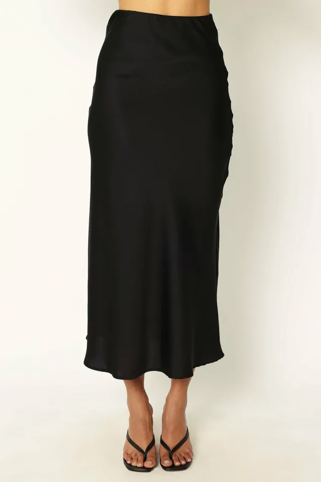 Skirts Nellie Satin Midi Skirt Black 8211 Petal and Pup Women