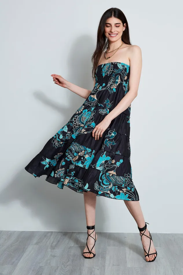 Skirts Women Elie Tahari Linen Print Maxi SkirtDress TEAL MULTI