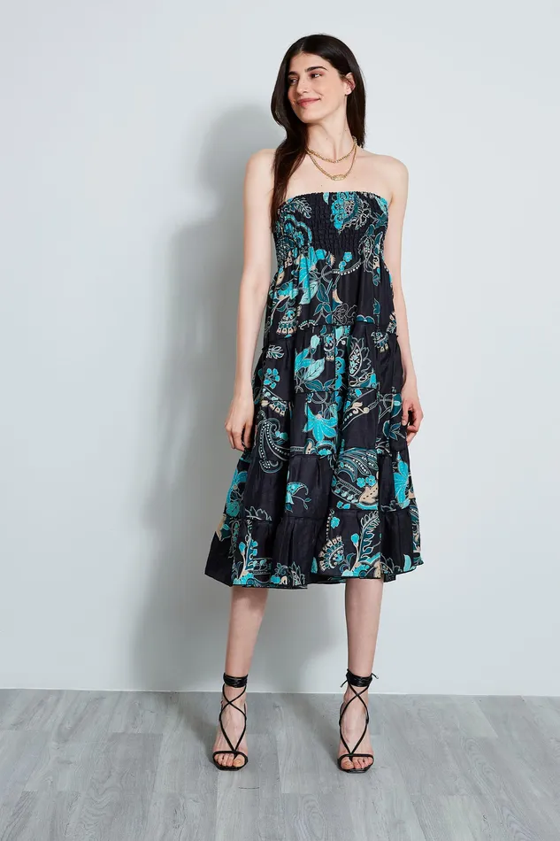 Skirts Women Elie Tahari Linen Print Maxi SkirtDress TEAL MULTI