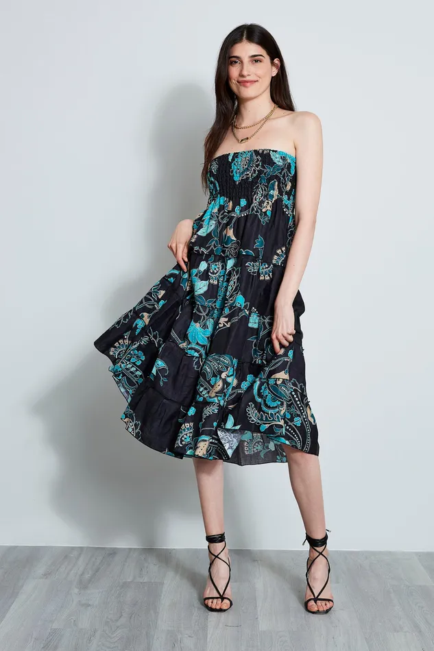 Skirts Women Elie Tahari Linen Print Maxi SkirtDress TEAL MULTI