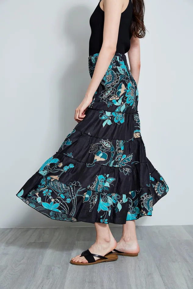 Skirts Women Elie Tahari Linen Print Maxi SkirtDress TEAL MULTI