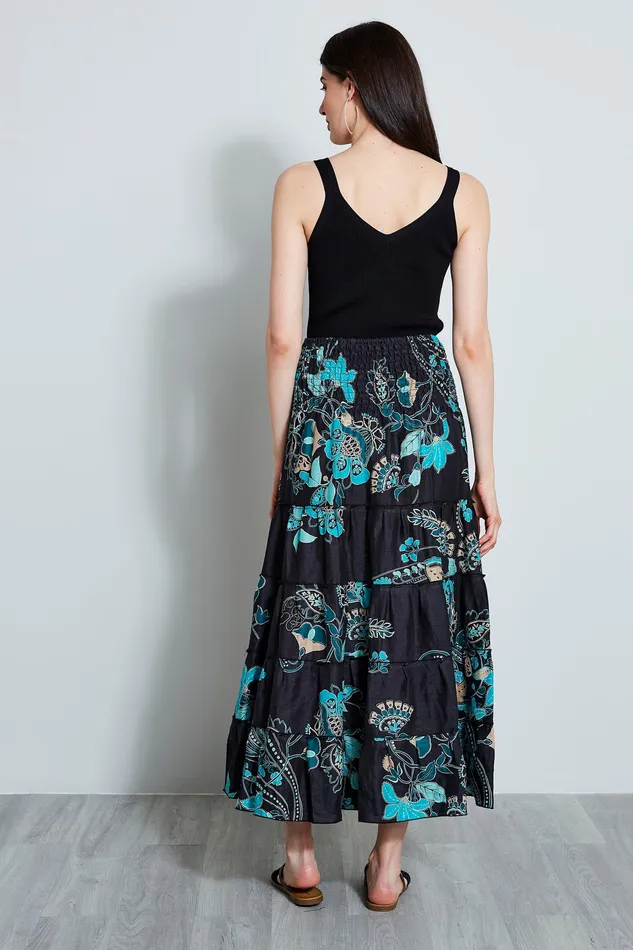 Skirts Women Elie Tahari Linen Print Maxi SkirtDress TEAL MULTI