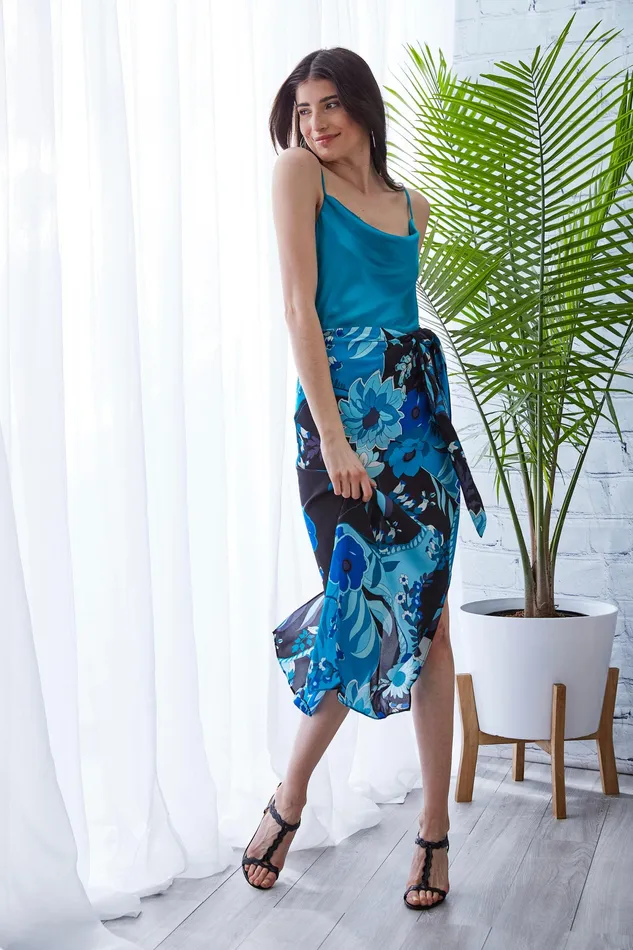 Skirts Women Elie Tahari Nouveau Midi Skirt TEAL MULTI